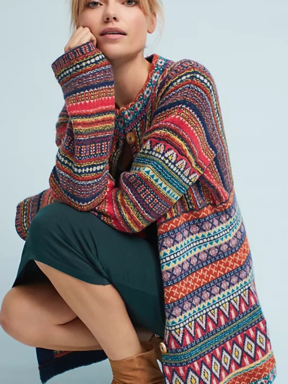 Anthropologie Moth Livia Intarsia Cardigan Sweater (Size S)